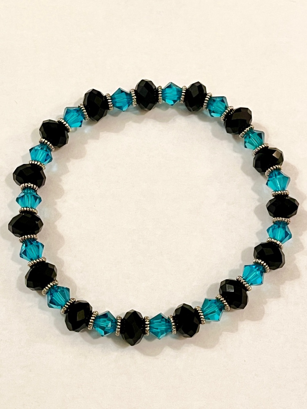Black and Teal Crystal Stretch Bracelet